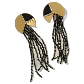Autre Marque Orecchini Erte Cascade Art Déco in Oro 14K e Onice Nero