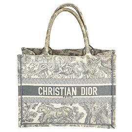 CHRISTIAN DIOR Borsa Tote Medium Dior Book Grigia Ricamata