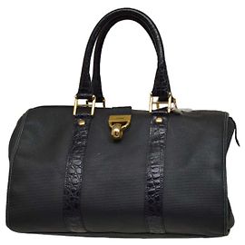 Borsa satchel Gianfranco Ferré in tela blu e pelle coccodrillo