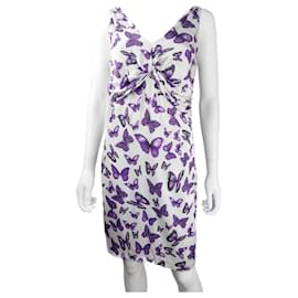 Vestido Versace de seda con estampado de mariposas moradas