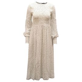 Vestido midi fruncido con lunares Ganni en viscosa blanca