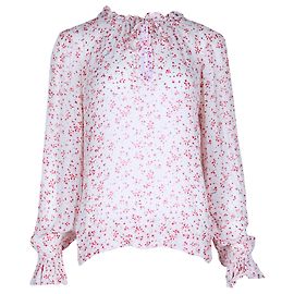 Blusa de estampado floral con volantes Ganni en viscosa blanca