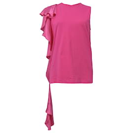 Top senza maniche in cotone rosa con dettagli a volant MSGM - Msgm