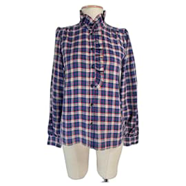 SéZane Chemise Chloe à Carreaux Oxford Bleu en Lin
