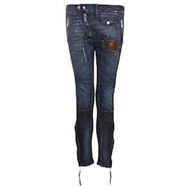 Dsquared2, Blue Patchwork Biker Jeans