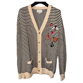 Gucci Cardigan V-Ausschnitt aus Baumwolle beige navy blau