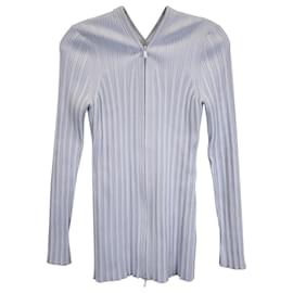 Proenza Schouler White Label Rippenstrick-Cardigan mit Reißverschluss aus hellblauer Baumwolle