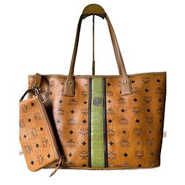 MCM Visetos Medium Drawstring Shopper Cognac Cuir