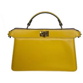 Borsa Fendi Peekaboo I SEE U in pelle di struzzo gialla