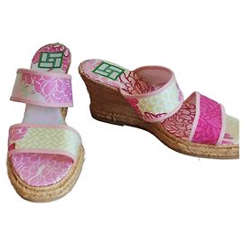 Autre Marque Manuel Canovas Floral Wedge Sandals Pink White