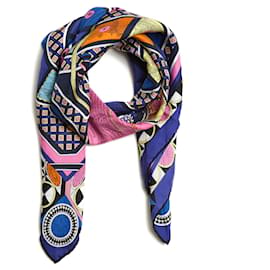 Foulard Quadrato Hermès 90 Tour du Monde in 63 case2018 Foulard Carre blu rosa seta