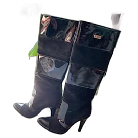 Versace Stiefeletten mit Absatz Schwarz Wildleder und Lackleder 36.5