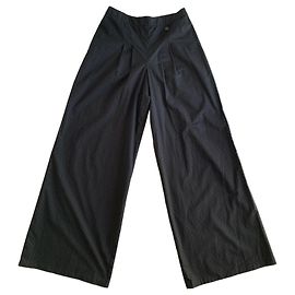 Chanel Pantalones Anchos Negros de Algodón Perforados