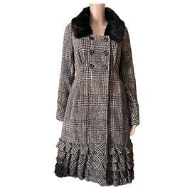 Abrigo de lana Louis Vuitton con cuello de piel desmontable Gris 40FR