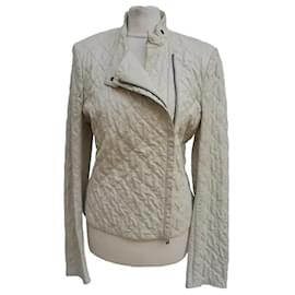 Veste Perfecto Yves Saint Laurent en Cuir d'Agneau Matelassé Beige