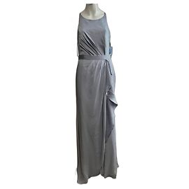 Vera Wang Abito da sera in satin e chiffon blu ghiaccio, nuovo con etichette