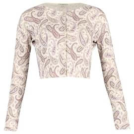 Cardigã cropped em lã bege com estampa paisley Etro