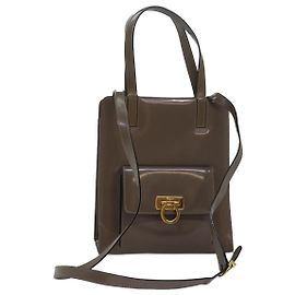 Gancini Handtasche aus Emaille 2-Wege Grau Auth 77671 von Salvatore Ferragamo