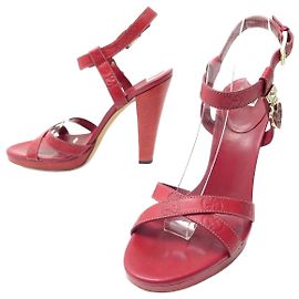 SANDALI CON TACCO GUCCI 36.5 IN CUOIO MONOGRAMMA GUCCISSIMA ROSSO