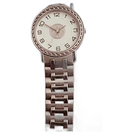 Montre Hermès Sellier en acier cadran blanc 30mm