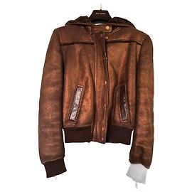 Dolce & Gabbana Schafslederjacke Bronze mit Kapuze