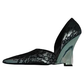 Escarpins Yves Saint Laurent en Dentelle Noir et Bleu Clair