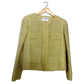 Chaqueta Chanel verde mostaza de algodón talla 38