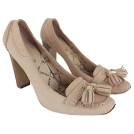 Décolleté Céline in pelle beige con frange taglia 37