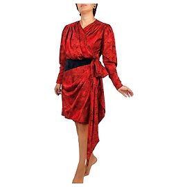 Rotes Brokat-Seidenkleid von Emanuel Ungaro, Wickelkleid aus den 1980er Jahren