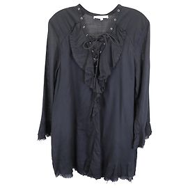 Vestido Iro Mini de manga acampanada con borde sin terminar en algodón negro