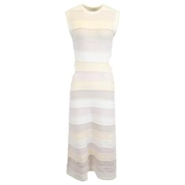 Autre Marque Vestido maxi de lana beige con rayas acanaladas y cortes de Christopher Esber
