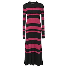 Vestido midi de manga larga de punto acanalado a rayas Proenza Schouler en lana rosa