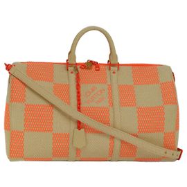 LOUIS VUITTON Bolsa Keepall Bandoulière 50 Damier Giant Beige M57419 Auth 78074S