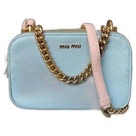 Miu Miu Kamera Schultertasche Hellblau Leder