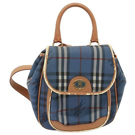 Autre Marque Burberrys Nova Check Shoulder Bag PVC Leather Blue Auth 78851