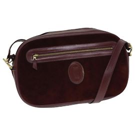 CARTIER Must Line Shoulder Bag Suede Wine Red Auth mr303