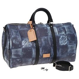 LOUIS VUITTON Borsa Keepall Bandoulière 50 Damier Salt Blu N50059 LV Auth 78375S