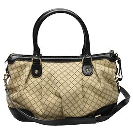 Borsa a Spalla Gucci Diamante in Tela Nera e Beige