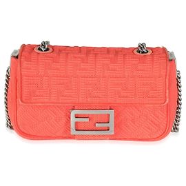 Borsa Baguette Midi a Catena in Tessuto Tecnico FF Tulipano di Fendi