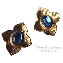 Yves Saint Laurent Ohrringe aus goldfarbenem Metall mit blauem Glas-Cabochon