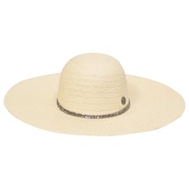Cappello in paglia beige decorato con cristalli Maison Michel