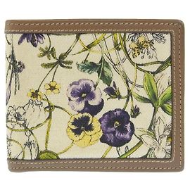 Billetera bifold de lona y cuero Gucci Flora 225826