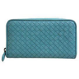 Billetera larga de cuero Bottega Veneta azul unisex