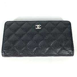 Schwarze Leder lange Brieftasche von Chanel