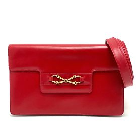 Borsa a spalla in pelle rossa vintage Gucci