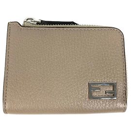 Porta-moedas de couro bege Fendi