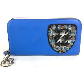 Cartera larga de cuero azul Christian Dior