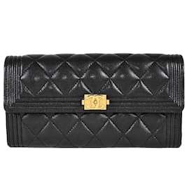 Portafoglio Lungo Boy Chanel in Pelle Caviar Nera