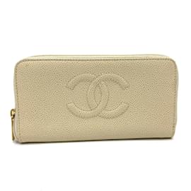 Cartera larga de cuero beige Chanel A13228