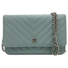 Borsa a spalla in pelle blu Chanel